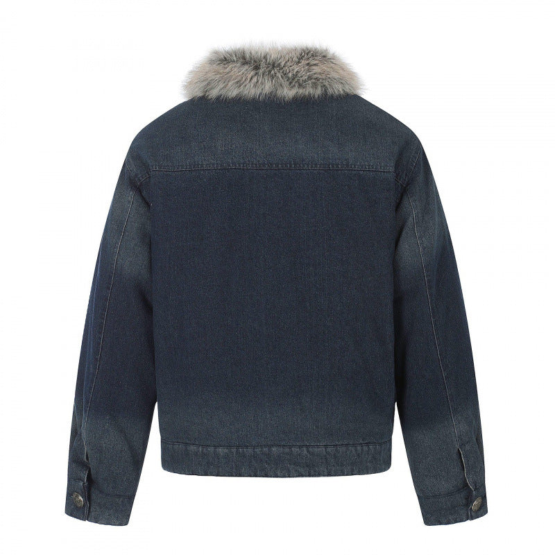 Herren Jeansjacke im Military‑Inspirierten Ornamentstil mit Kunstfellbesatz Drune