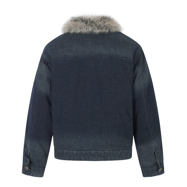 Herren Jeansjacke im Military‑Inspirierten Ornamentstil mit Kunstfellbesatz Drune