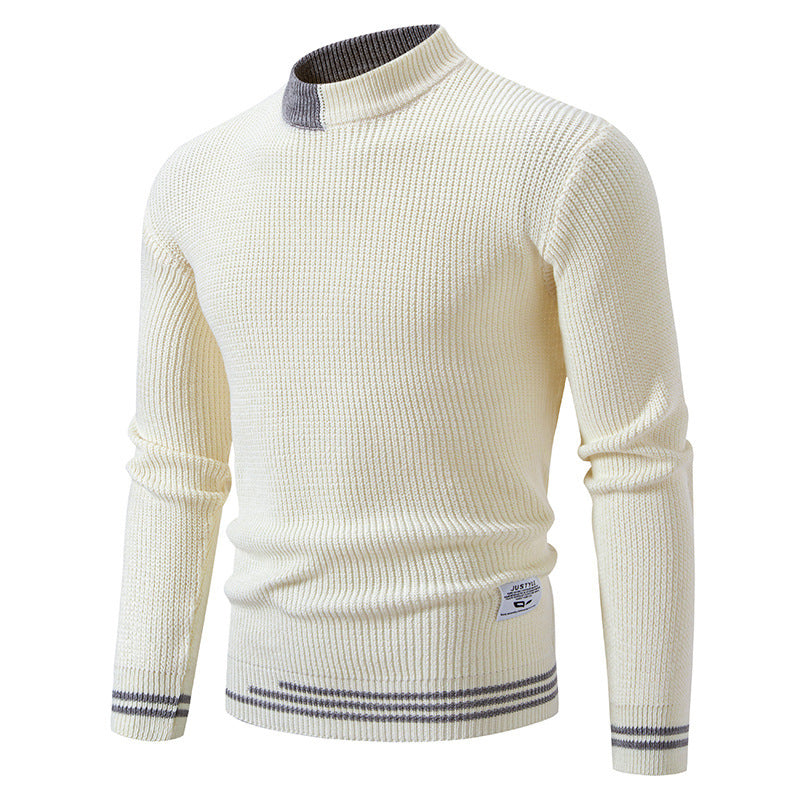 Herren nan gerippter Feinstrickpullover mit Stehkragen und kontrast-Blockdesign Drune