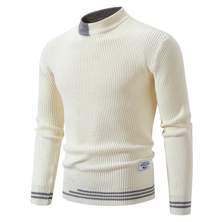 Herren nan gerippter Feinstrickpullover mit Stehkragen und kontrast-Blockdesign Drune