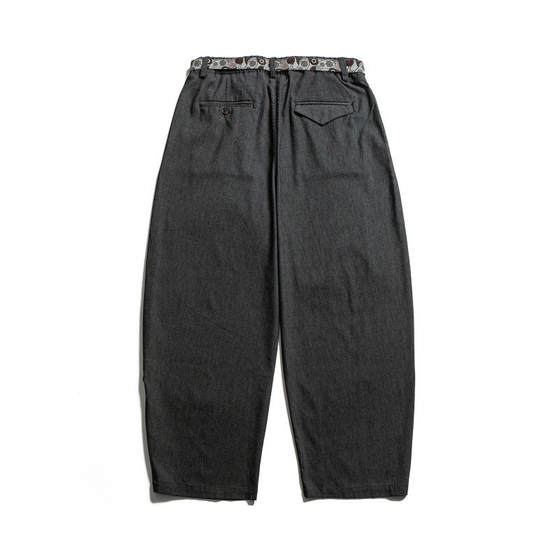 Herren Weite Highwaist Plissée-Hose mit elastischem Bund und bedrucktem Tunnelzug Drune
