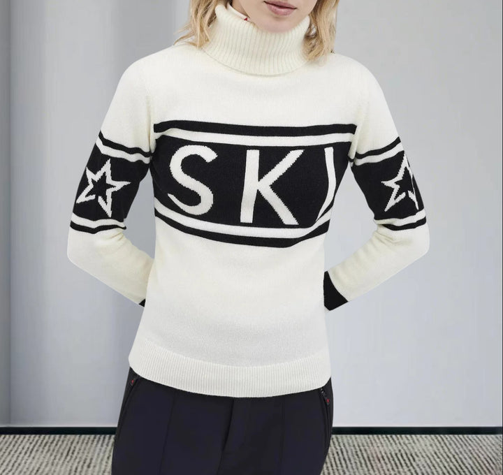 Damen Sportlicher Pullover mit hohem Kragen und trendigem Ski-Design Drune
