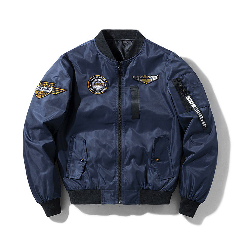 Herren  Aviator bestickte Patch wasserabweisende Bomberjacke mit Reißverschluss Utility Ärmeltasche Drune
