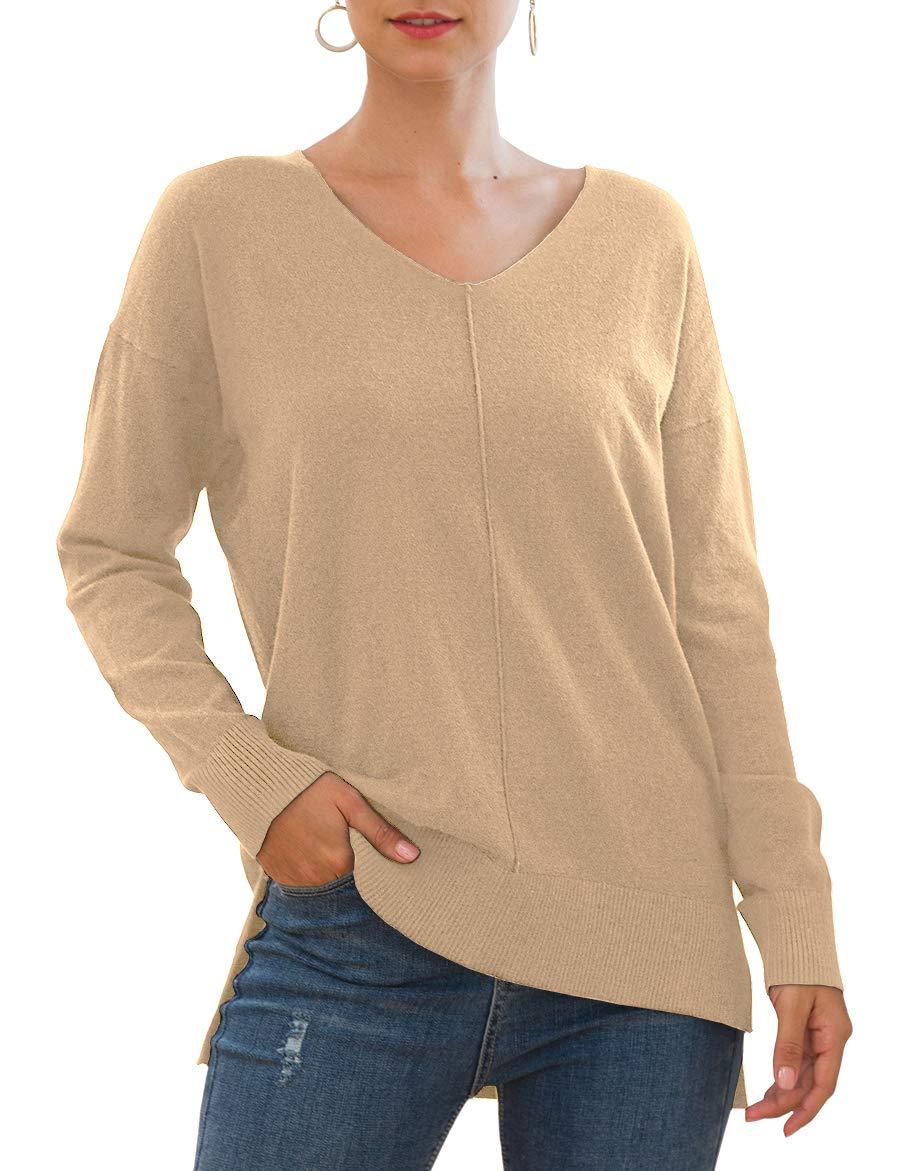 Damen eleganter V-Ausschnitt Pullover mit asymmetrischem Saum Drune