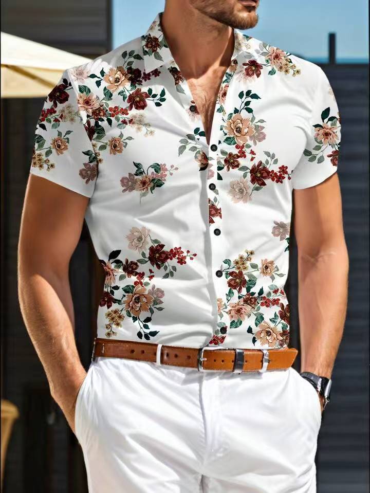 Herren Kurzarm Hemd mit floralem Muster Drune
