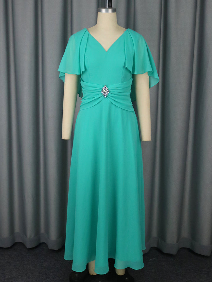 Damen elegantes Maxi-Kleid mit schickem Faltendesign und glamouröser Brosche Drune