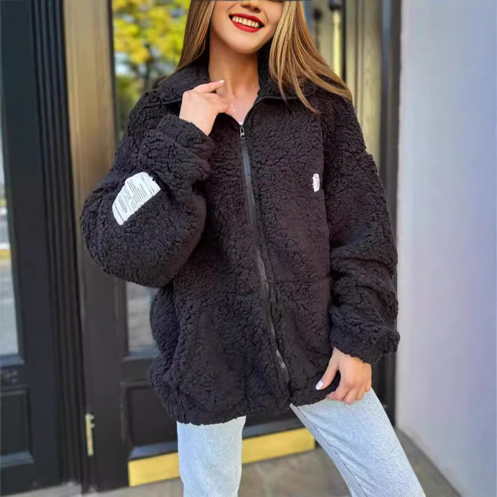 Damen Kuschelige Fleecejacke mit praktischen Taschen und hohen Kragen Drune