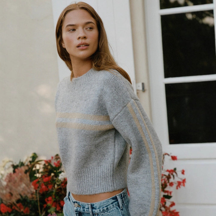 Damen lässiger Sweater mit Streifenmuster und weitem Schnitt Drune