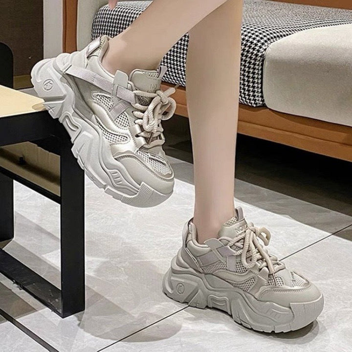 Damen Trendige Chunky Sneakers mit dämpfender Sohle und atmungsaktiver Netzoberfläche Drune