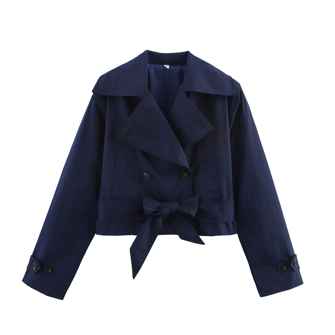 Damen Modische Kurzjacke mit breitem Kragen und Bindegürtel Drune
