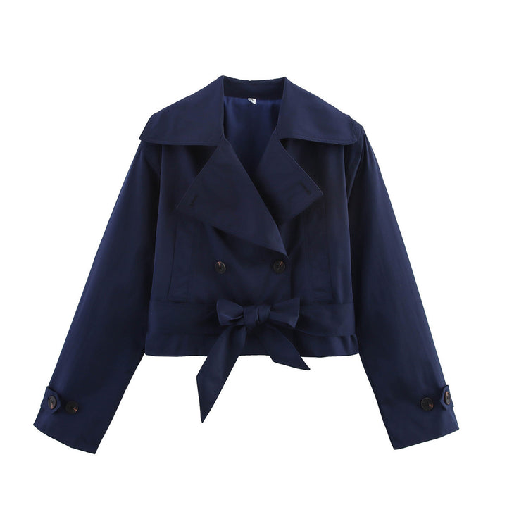 Damen Modische Kurzjacke mit breitem Kragen und Bindegürtel Drune