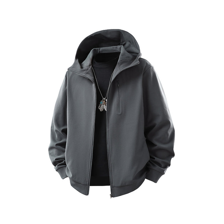 Herren Kapuzen-Softshelljacke mit Reißverschluss‑Brusttasche, geripptem Saum und Relaxed‑Fit Drune