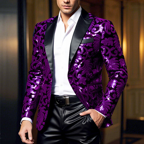Herren eleganter Pailletten-Blazer im luxuriösen floralem Design Drune