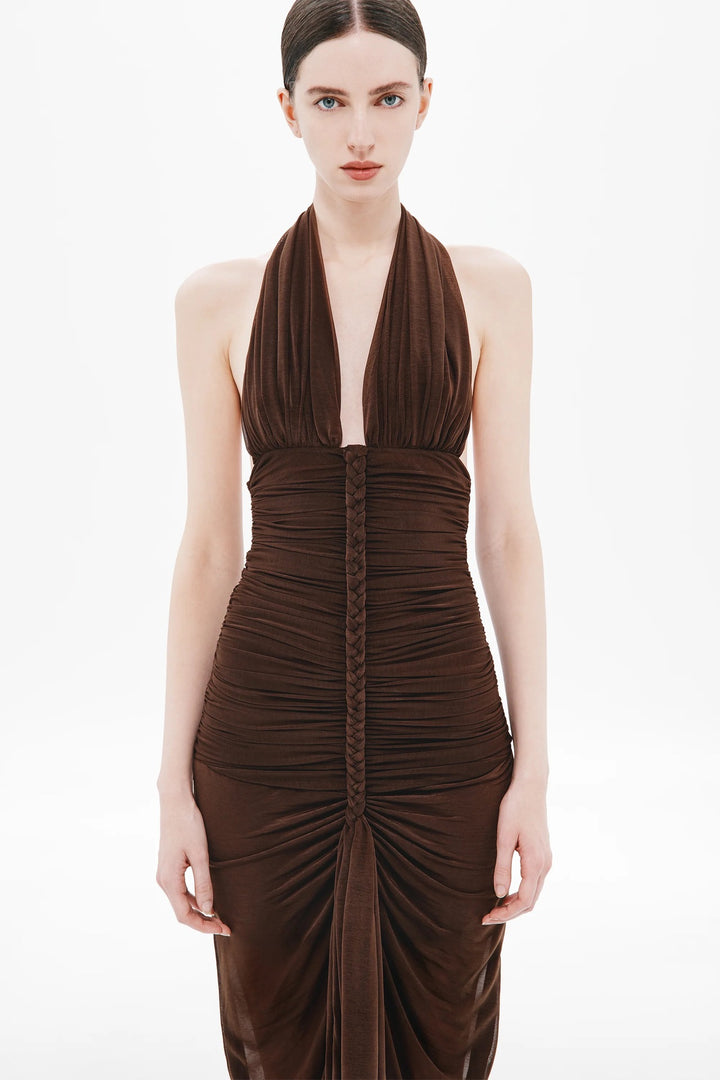 Damen elegantes trägerloses Abendkleid mit raffiniertem Drapé und tiefem Ausschnitt Drune