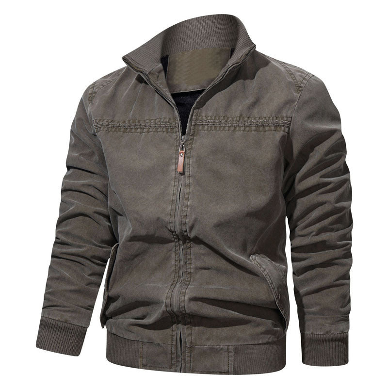 Herren Baumwoll-Canvas Zip‑Blouson im Vintage‑Look mit strukturiertem Stehkragen und Rippbündchen Drune