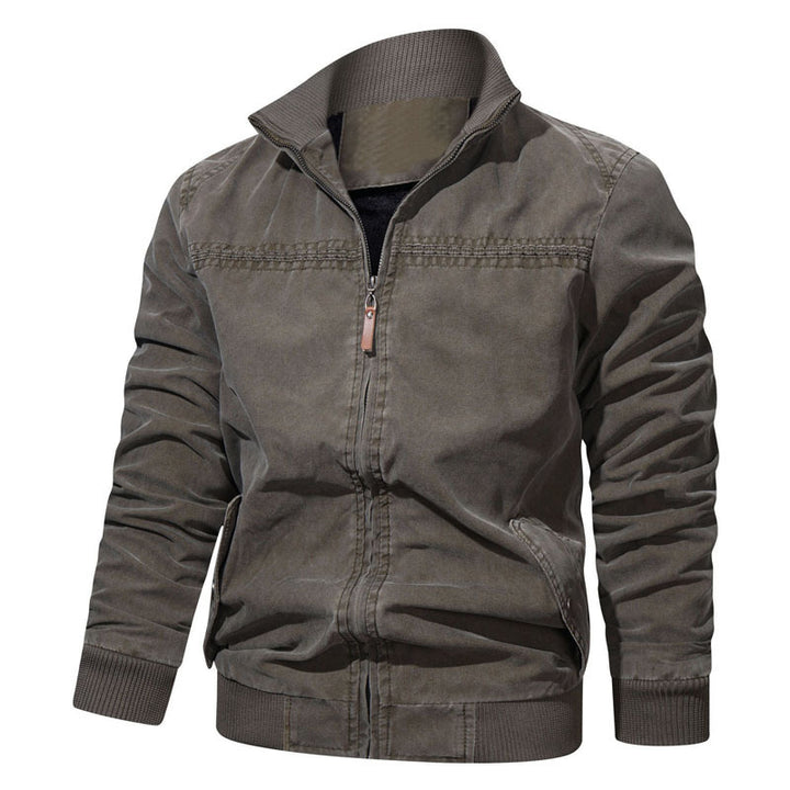 Herren Baumwoll-Canvas Zip‑Blouson im Vintage‑Look mit strukturiertem Stehkragen und Rippbündchen Drune