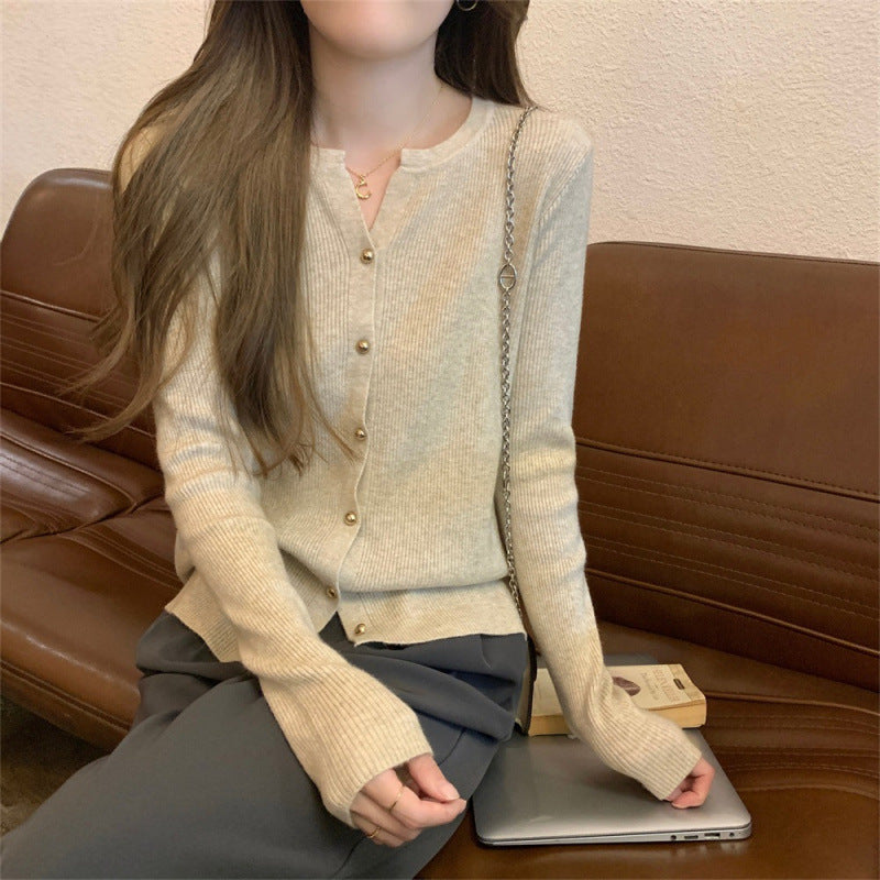 Damen Eleganter Strickcardigan mit Knopfdetails und feiner Rippstruktur Drune