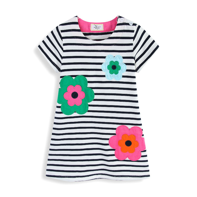 Mädchen T-Shirt Kleid mit bunten Blumenapplikationen Drune