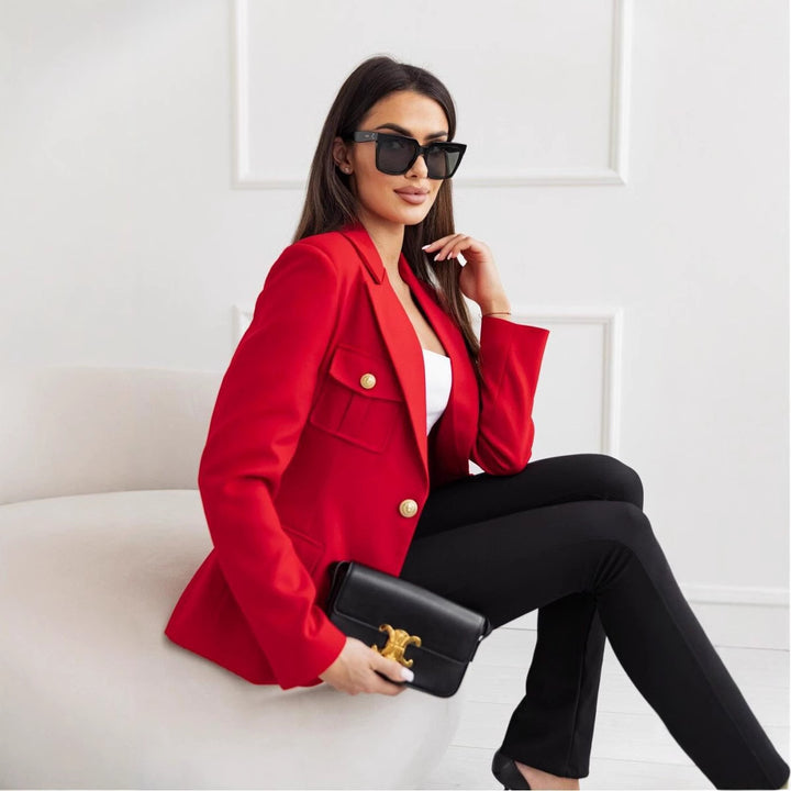 Damen Modischer Blazer mit aufgestickten Taschen und eleganter Knopfleiste Drune