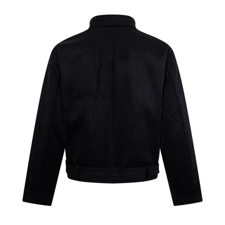 Herren Kurze Wollmix‑Jacke mit Stehkragen, durchgehender Knopfleiste und Taillengürtel Drune