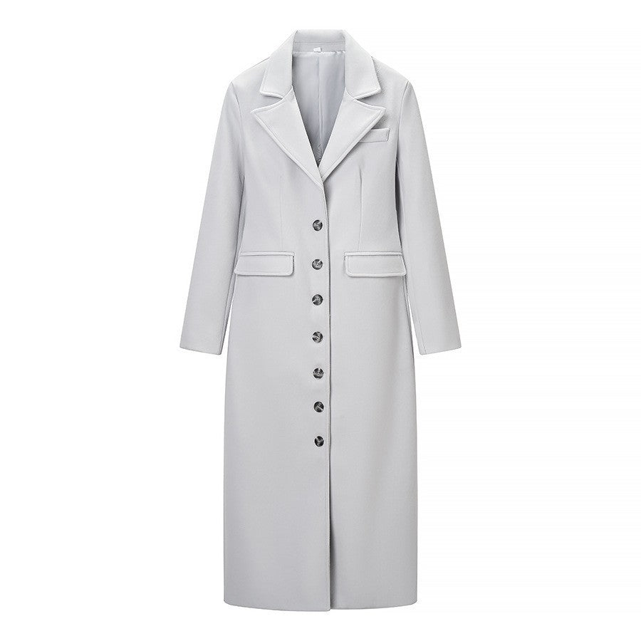 Damen Longline-Mantel mit taillierter Silhouette, strukturiertem Revers und Gehschlitz Drune