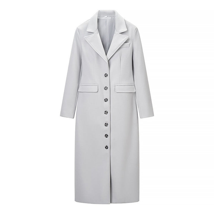 Damen Longline-Mantel mit taillierter Silhouette, strukturiertem Revers und Gehschlitz Drune