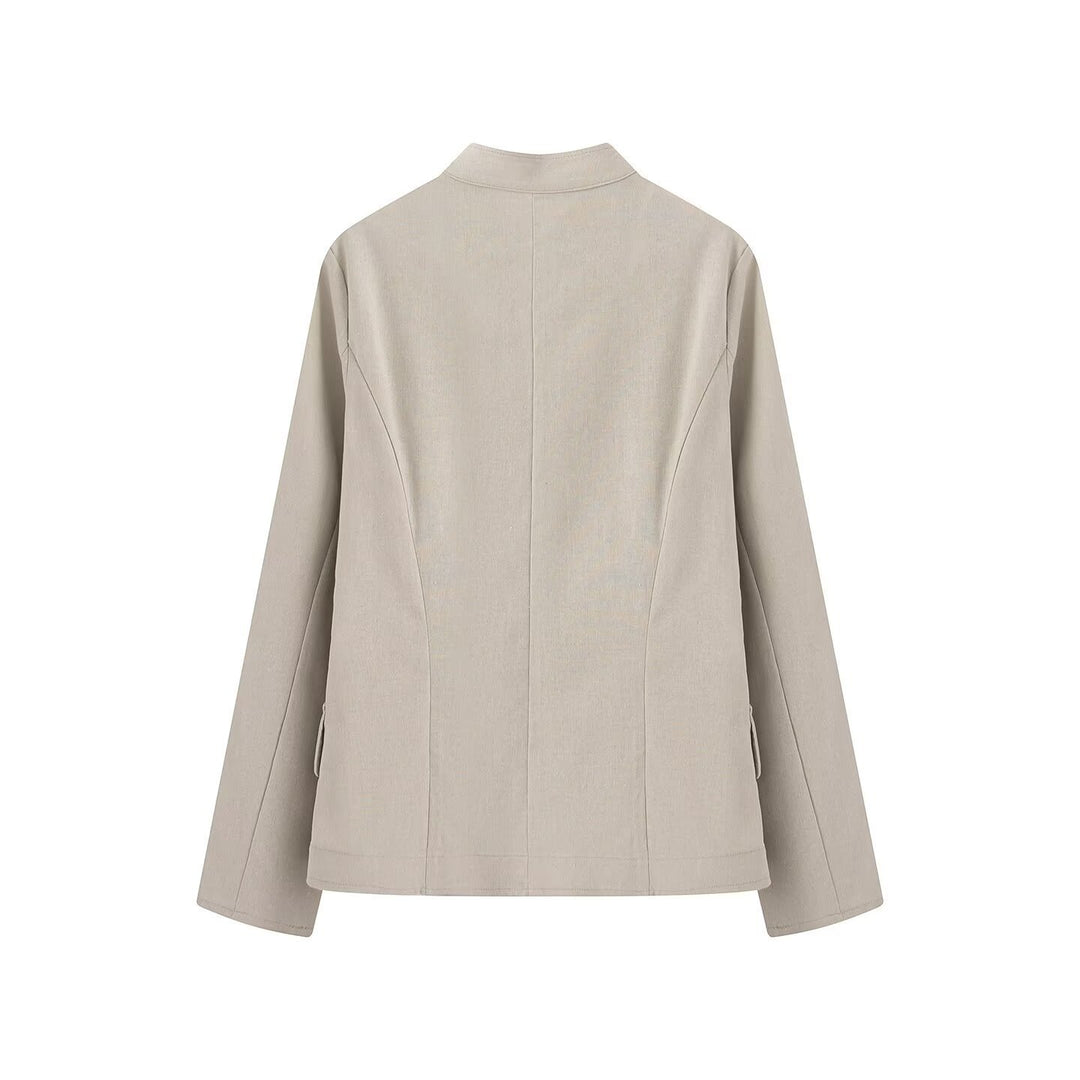 Damen Kurzblazer im Military-Stil mit Stehkragen und dekorativen Metallknöpfen Drune