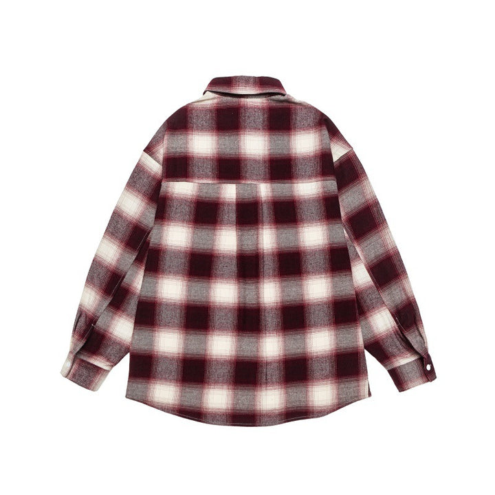 Unisex Karo-Flanell-Hemdjacke im Oversize-Kastenschnitt mit abgerundetem Saum Drune
