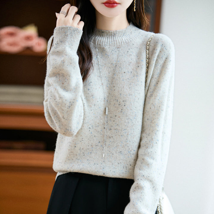 Damen Mélange-Feinstrickpullover mit kurzem Stehkragen und lockerer Silhouette Drune