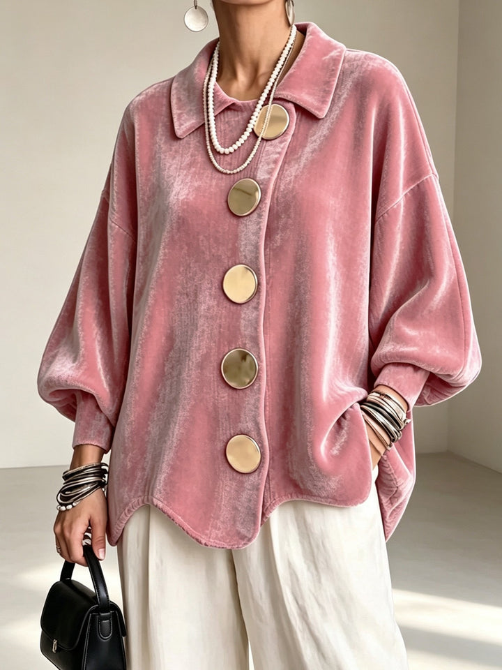 Damen Oversized Samtjacke mit großen Zierknöpfen und Balloon-Ärmeln Drune