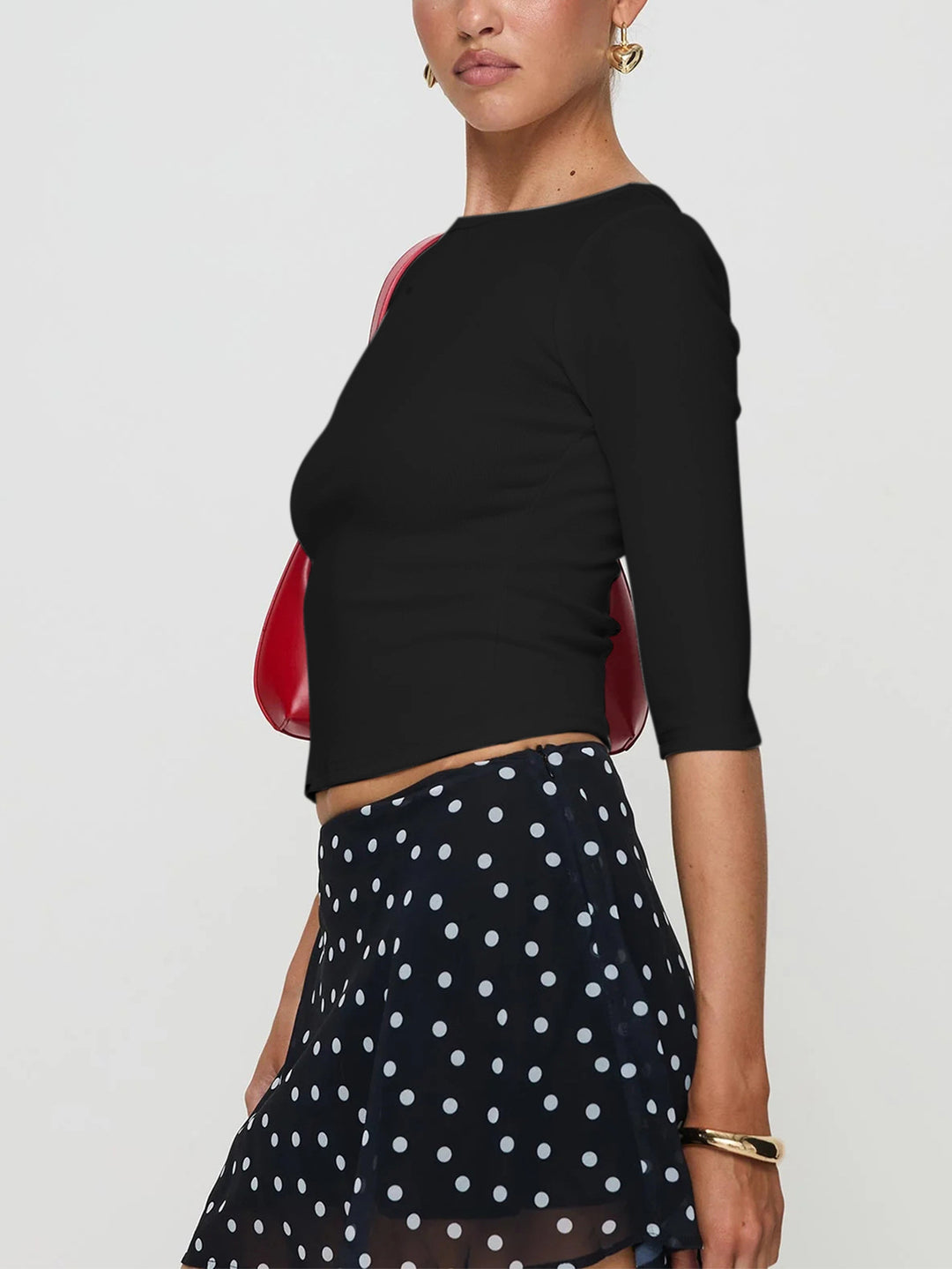 Damen cropped Langarmshirt mit elegantem Rundhalsausschnitt und figurschmeichelnder Passform Drune