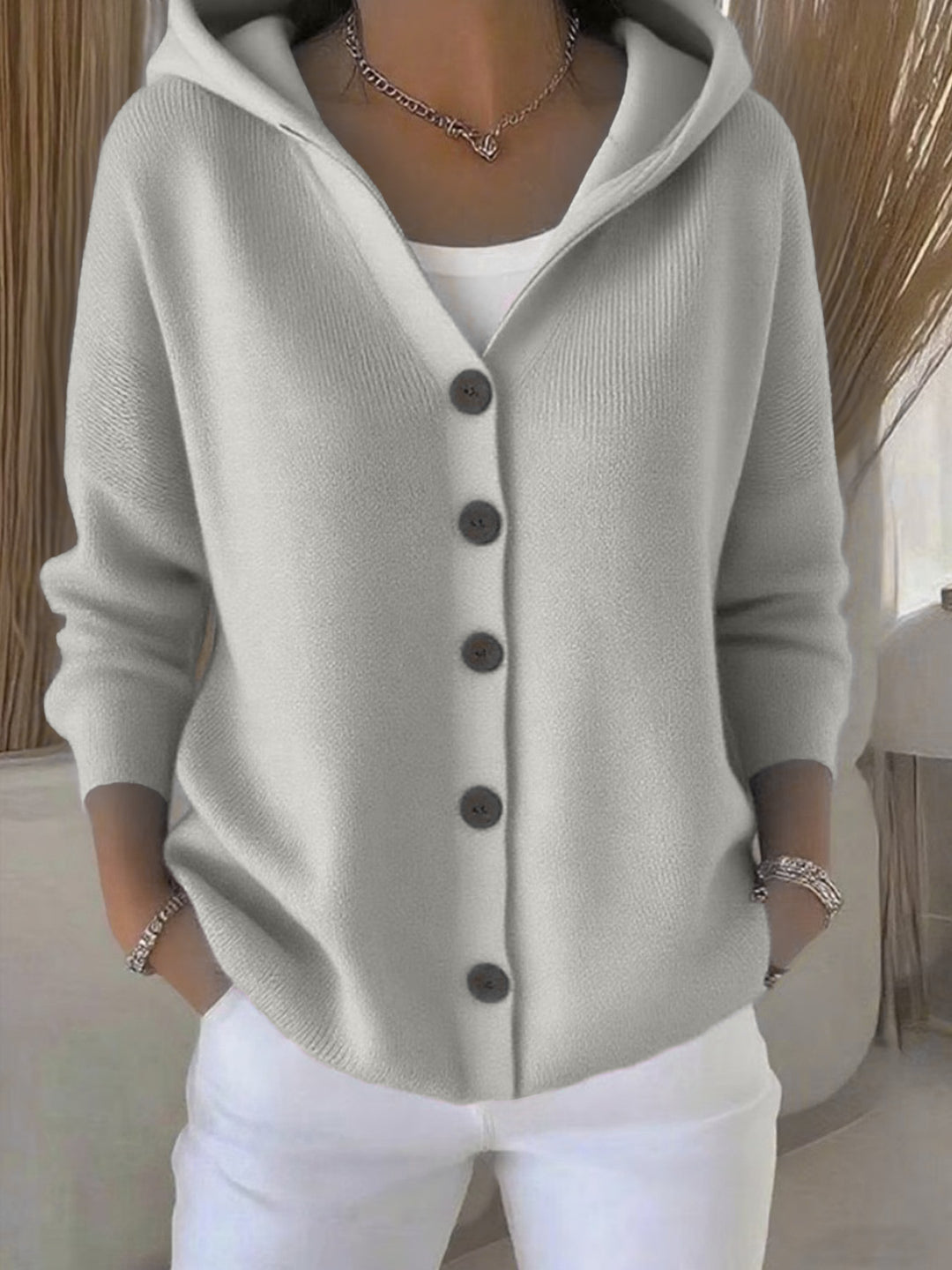 Damen nan Kapuzen-Cardigan mit Knopfleiste und lässiger Oversize-Passform Drune