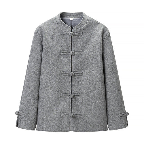 Damen Wolloptik-Kurzjacke mit Stehkragen und Knotenverschlüssen Drune