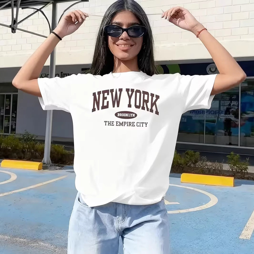 Damen lässiges Oversize T-Shirt mit New York Schriftzug Drune