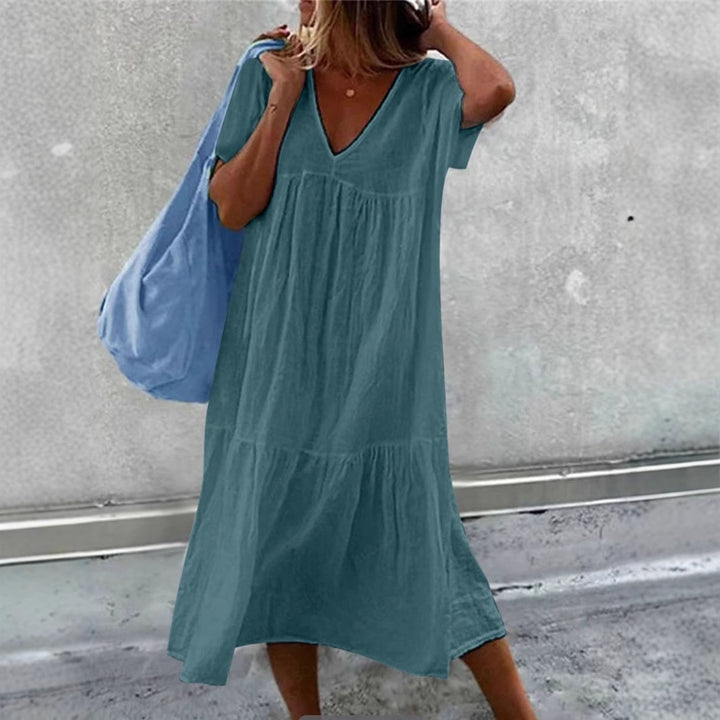 Damen Maxikleid mit modernem V-Ausschnitt und femininer Lockere Passform Drune