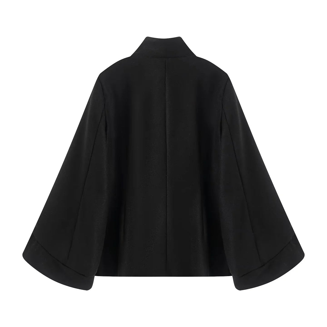Damen nan kastiger zweireihiger Cape-Mantel mit weiten Glockenärmeln und Stehkragen Drune