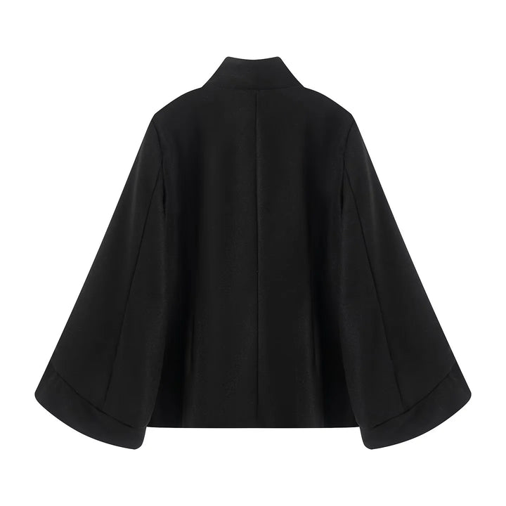 Damen nan kastiger zweireihiger Cape-Mantel mit weiten Glockenärmeln und Stehkragen Drune