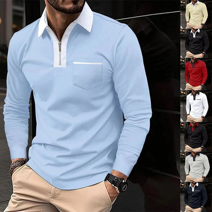 Herren Langarm-Poloshirt mit Halbzip, Kontrastkragen & Brusttasche Drune