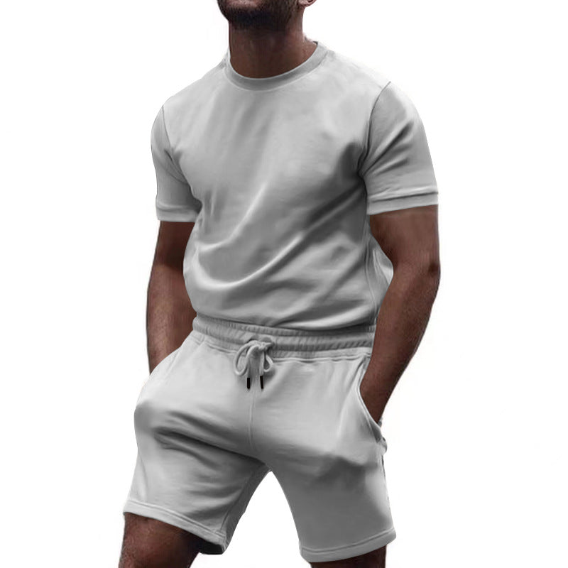 Herren nan minimalistisches Jersey-Ensemble mit bequemem Rundhalsshirt und elastischer Tunnelzug-Kurzhose Drune