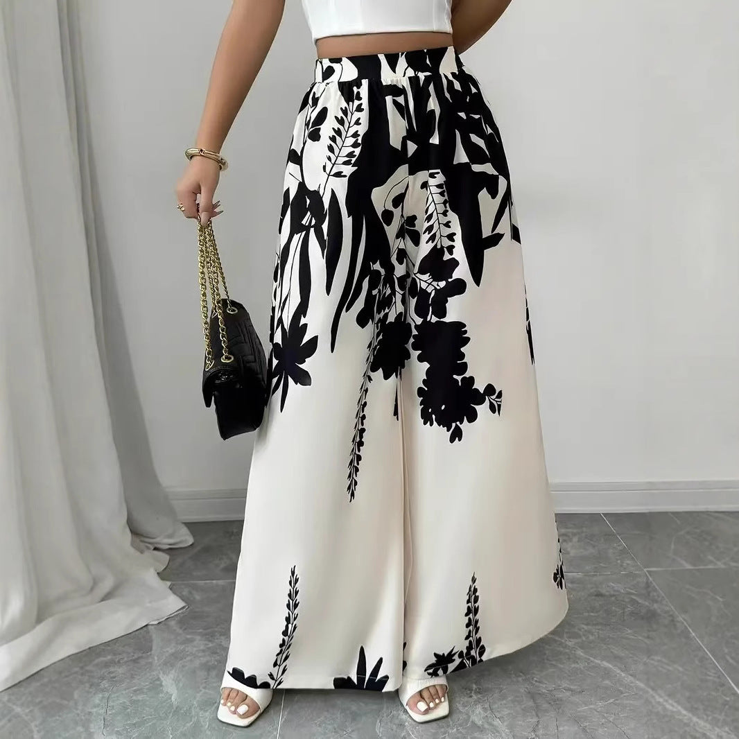 Damen Palazzo-Hose mit floralem Muster und elastischem Taillenbund Drune