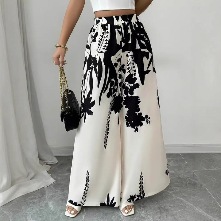 Damen Palazzo-Hose mit floralem Muster und elastischem Taillenbund Drune