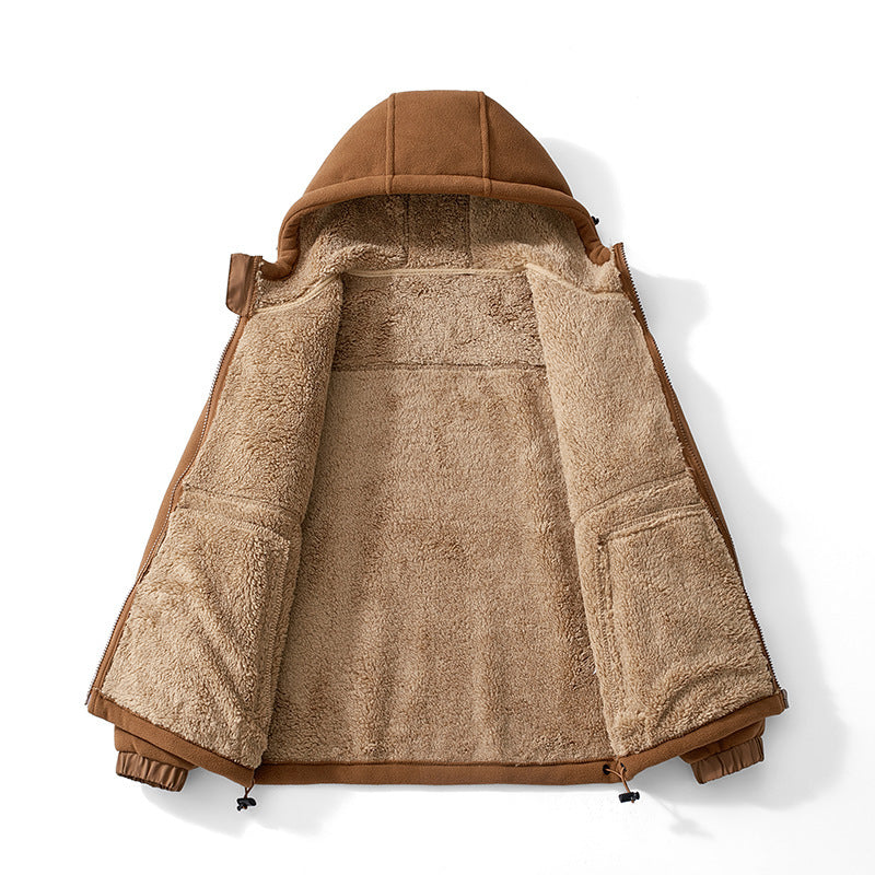 Herren Fleece-Kapuzenjacke mit Teddy-Innenfutter, Reißverschlusstaschen und verstellbarem Saum Drune
