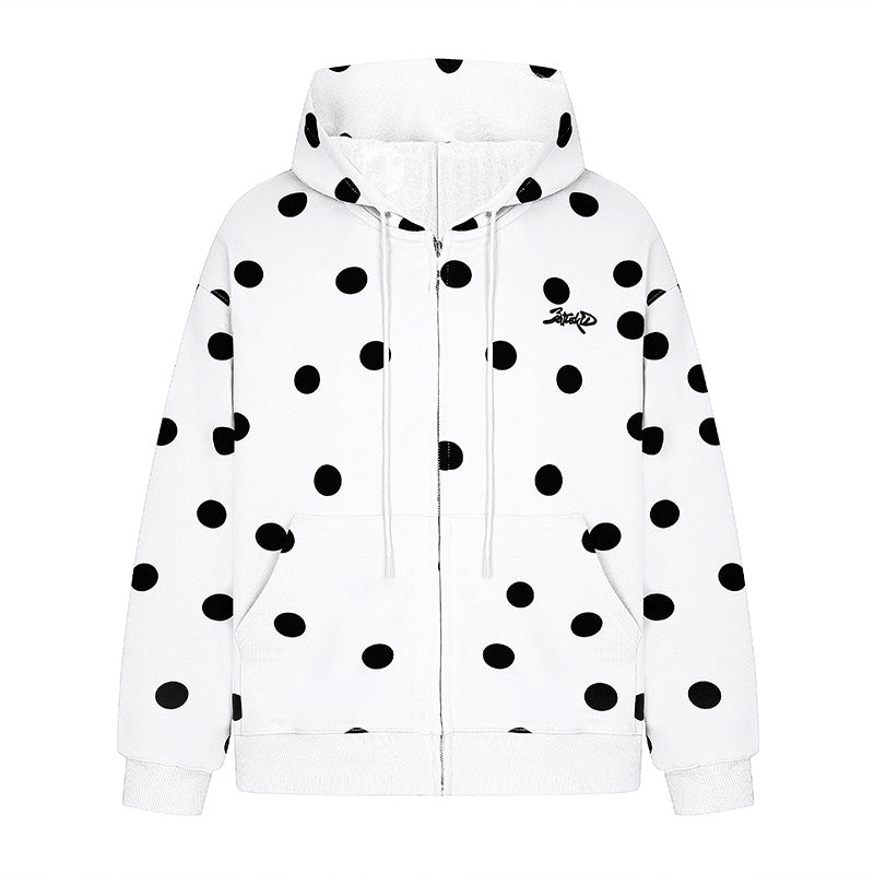 Damen Kapuzen-Sweatjacke mit durchgehendem Reißverschluss, Oversize-Schnitt und Polka-Dot-Print Drune