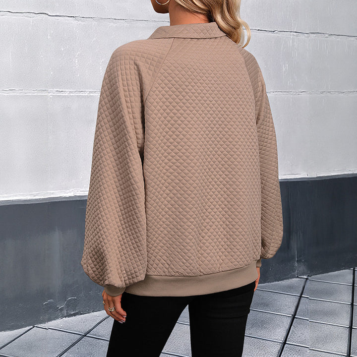 Damen Stepp-Polo-Sweatshirt mit Knopfleiste, Kängurutasche und Balloon-Ärmeln Drune