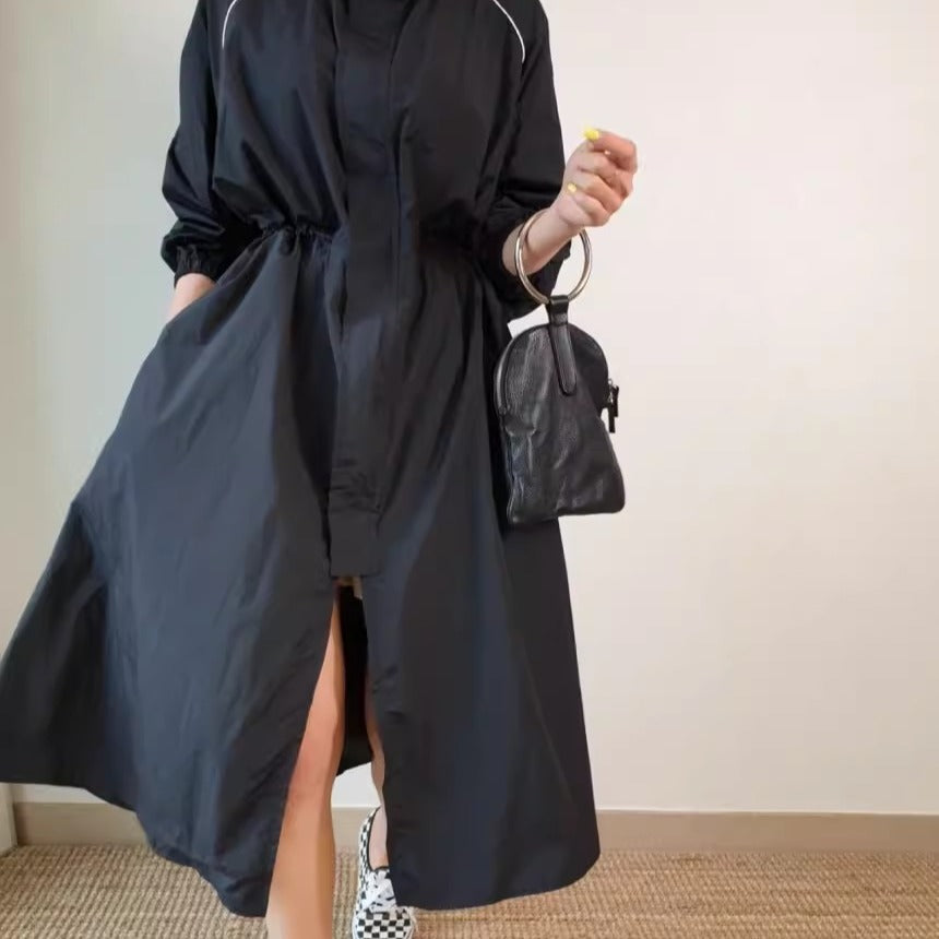 Damen Leichter Windbreaker-Mantel mit taillierendem Tunnelzug und Raglanärmeln Drune