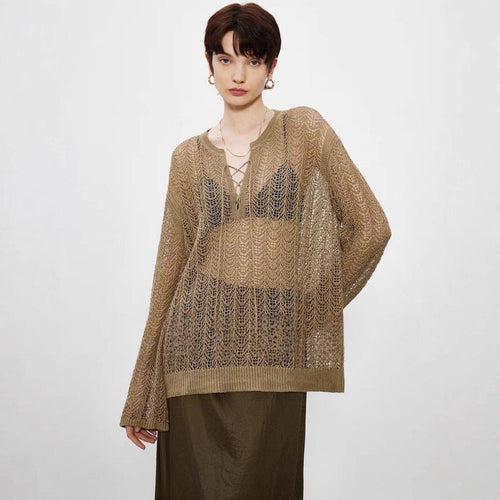 Damen luftiger Strickpulli mit raffiniertem Auschnitt Drune