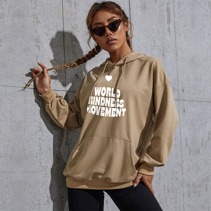 Damen Lässiger Oversize-Kapuzenpullover mit Statement-Print, Kängurutasche und Rippbündchen Drune