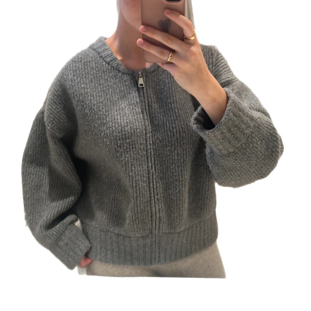 Damen Oversize gerippter Kurzpullover mit Halbzip und überschnittener Schulter Drune