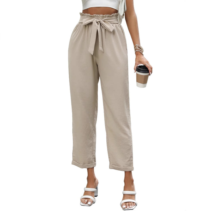 Damen elegante Locker sitzende Hose mit Taillenbindung Drune
