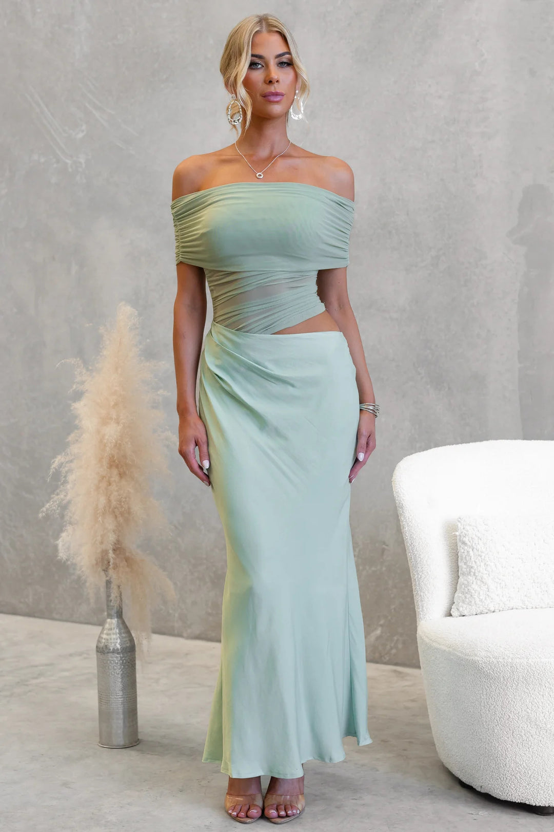 Damen Off-Shoulder Maxikleid mit elegantem Wickel-Design und figurfreundlichem Schnitt Drune